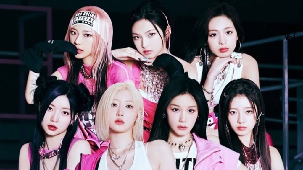 Babymonster members are posing in matching pink outfits.