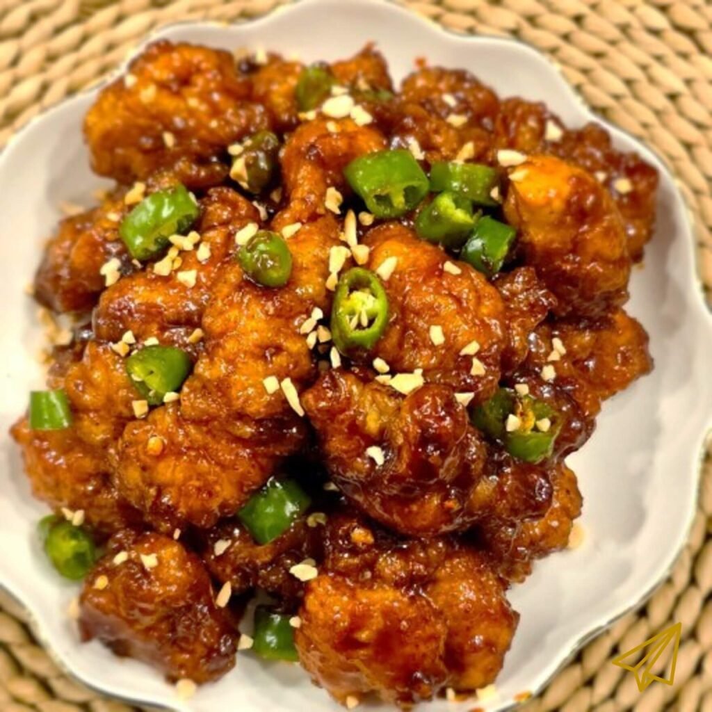 A deliciously cooked dakgangjeong is placed on a plate.