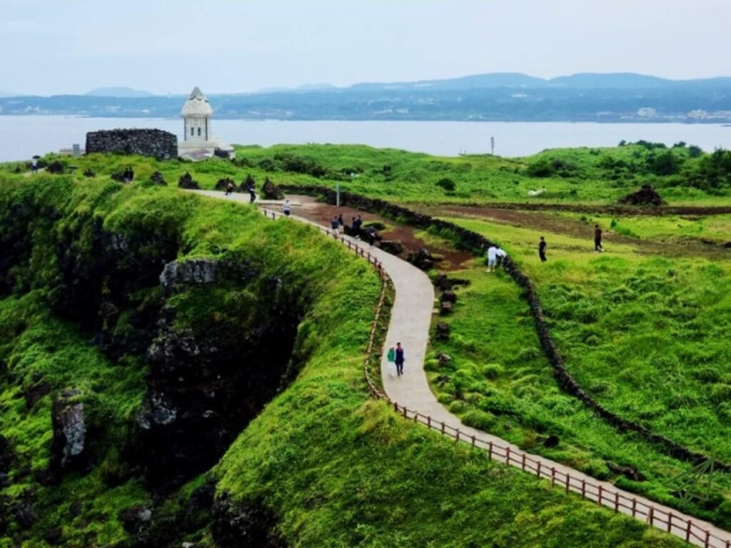 A view of the Seopjikoji walking trail next to the Jeju Island beach