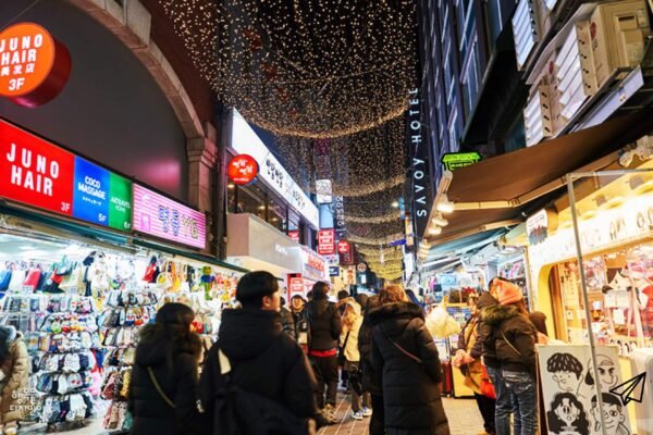 A couple shopping at Myeongdong Underground Shopping Mall